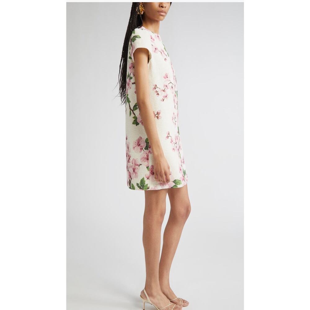 Oscar de la Renta Cherry Blossom Cap Sleeve Shift Dress in Pink Ivory 2 - Picture 4 of 6
